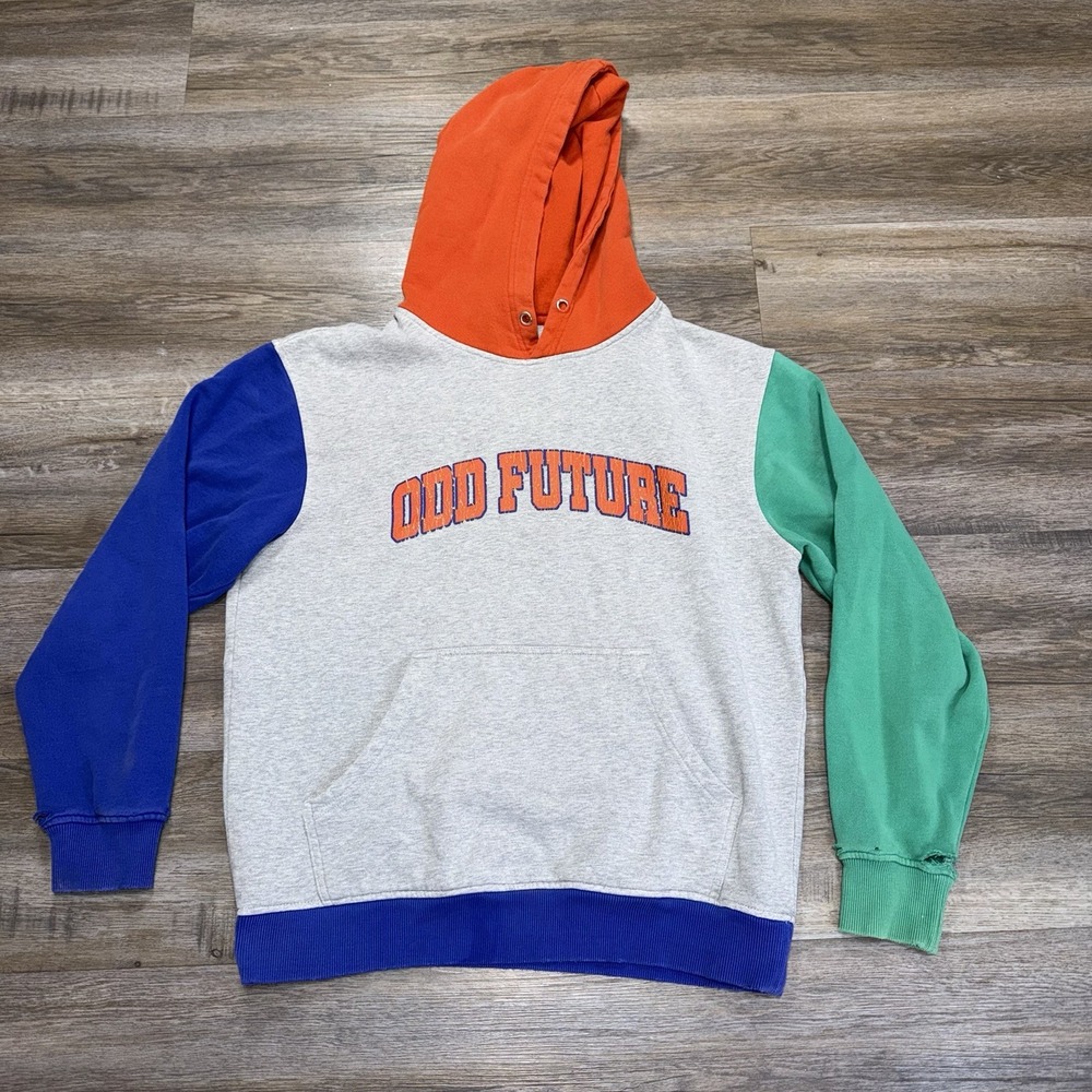 Odd Future Collegiate Color-Block Pullover Hoodie Mens M Gray Blue Orange Green